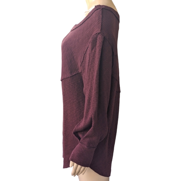 Unavailable. NWOT FREE PEOPLE OG Volume Sleeves Thermal Pullover in Cherry Cola - Picture 9 of 12